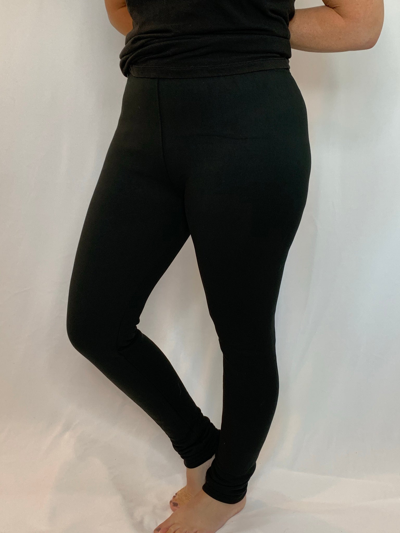 Plus Size High Waist Fleece Lined Leggings - Black